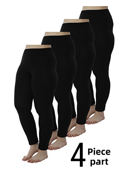 Hmd 4-Pack Plus Size High Waist Syah Leggings Women's Cotton Stretchy Casual Single Jersey Woven Leggings