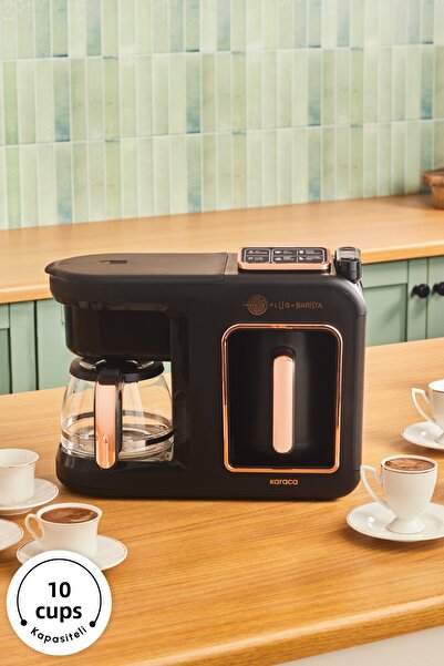 Karaca Hatır Plus Barista - 6 in 1 Latte Cappucino and Turkish Coffee Maker, Black Copper