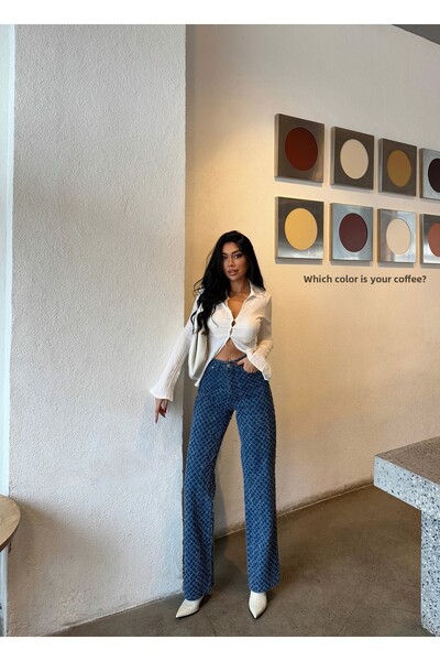 LOS FECHKA Női kék színű széles szárú nadrág