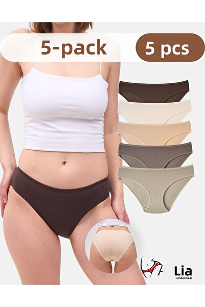 ALYA UNDERWEAR Γυναικεία εσώρουχα βαμβακερά εσώρουχα συμπεριλαμβανομένων των μεγάλων μεγεθών - καφέ, μπεζ, πούδρα, καφές γάλακτος, πέτρα 5-συσκευασία