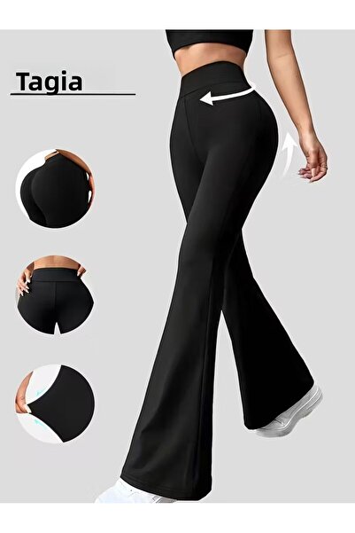 MİSTİRİK Tagia Model Ψηλόμεσο Ελαστικό καμπάνα Γυναικείο Καλσόν Μαύρο Χρώμα