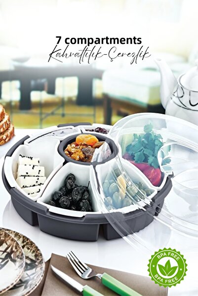 grimorlife 7 Compartment Covered Breakfast Presentation Storage Container Set |   Breakfast Set - Gray Color