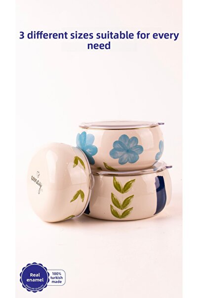 EMAYlab Bloom 3-Piece Enamel Storage Container Set (ABLE FOR ALL STOVE TYPES)
