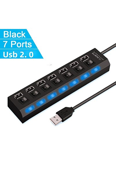Choice موزع تمديد USB 2.0 أسود بـ 7 منافذ موزع تمديد USB للكمبيوتر بـ 7 منافذ One Drag Seven USB2.0