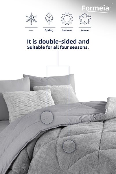 Formeya Battal Size Gray Luxury Wellsoft Quilt Double-Sided 215X235 cm Quilt
