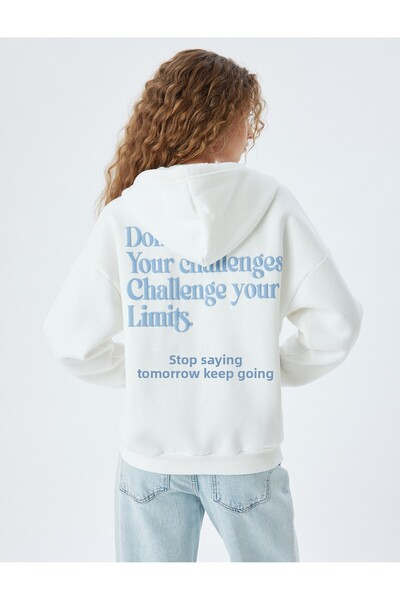 Koton Oversize mikina na zip s kapucí - klokaní kapsa a potištěný slogan