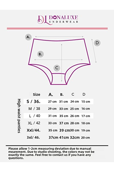 Donaluxe Women's High Waist Panties Black Cotton Soft Fabric 7 Pack