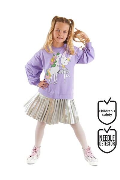 MSHB&G Unicorn Patterned Pleated Girl's Dress - Ballerina