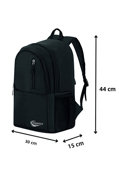 Elegance Unisex Large Volume Multi-Eye Waterproof High School Middle School Elementary School School Bag Black