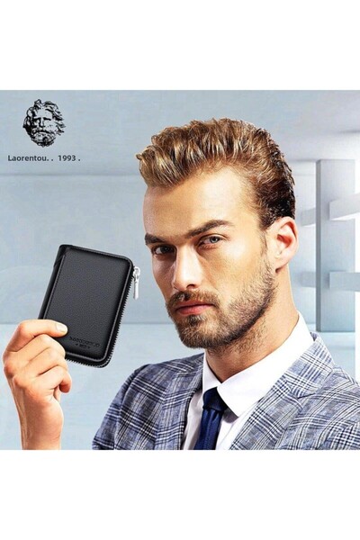 Laorentou Men's Wallet - Genuine Leather, Italian Made, Card Holder