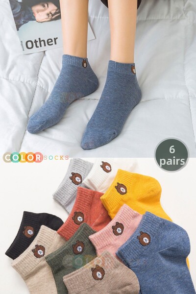 Color Socks 6 أزواج من جوارب تيدي بير اللطيفة