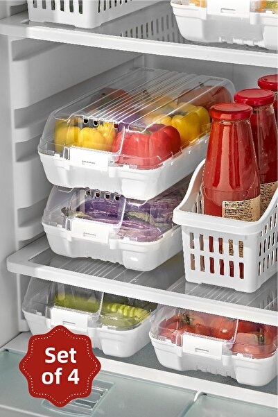 Vienev Recipient de depozitare pentru fructe și legume, 4 bucăți, cu capac încuiat