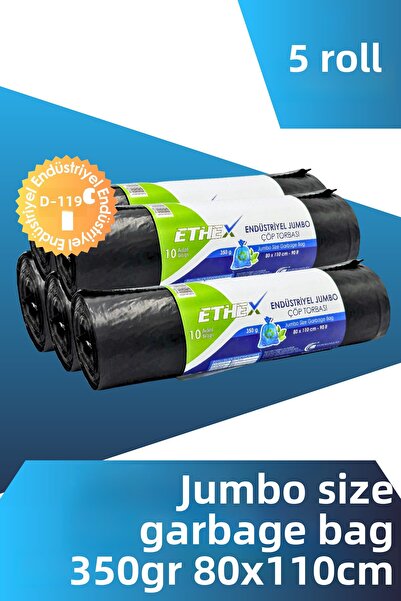 Ethex كيس قمامة صناعي بحجم جامبو (10 قطع 350 جرام 80 × 110 سم 90 لتر أسود 90 ...