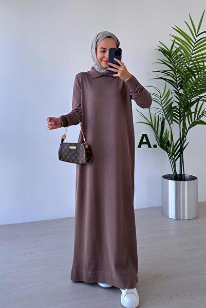 Ka Hijab Mink Colored Shirt Collar Mercerized Hijab Dress