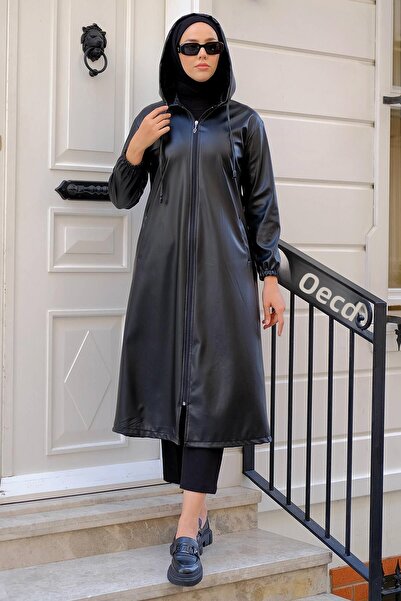 hafsamina Καμπαρντίνα από συνθετικό δέρμα Μαύρο HM2278