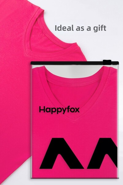 Happy Fox Fuchsia V-Neck Oversize Cotton Lycra Women's T-shirt - Unprinted Basic Model