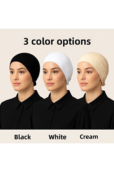 BEYAZ DÜŞ طقم بونيه نسائي من Bey-azdüş باللون الأسود والأبيض الكريمي مكون من 3 قطع من القطن الممشط والليكرا