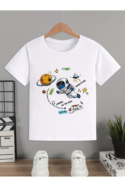 Let's Wear Space Printed Unisex Kids T-Shirt - Crew Neck