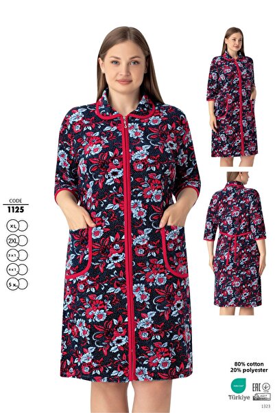 ROMEO LİFE Women's Plus Size Cotton Blend Velvet Zipper Dress 1125 Red-Grey