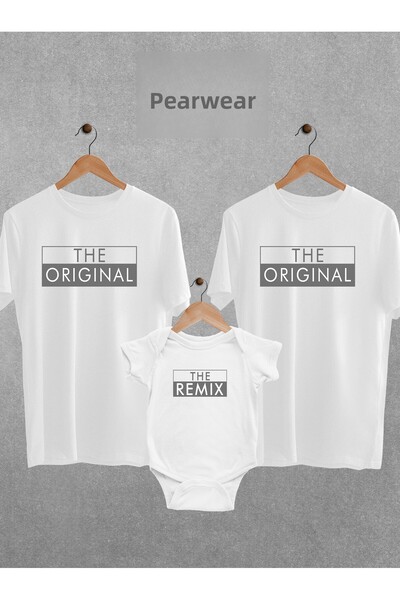 Pear Wear Original Remix Printed 3 Piece Set Mother Father Baby Bodysuit Oversize T-Shirt Bodysuit