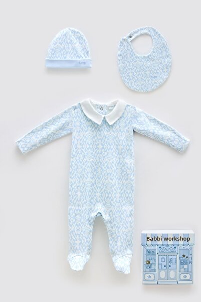 Atelier Babbi طقم ملابس للمواليد الجدد مكون من 3 قطع - 100% قطن - أزرق