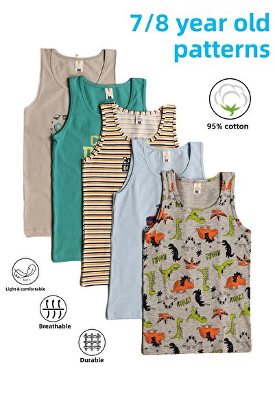 ÖZKAN underwear Özkan 31800 5 Pack Boys' Mixed Color Pattern Βαμβακερό μαλακό άνετο εσώρουχο με χοντρό λουράκι