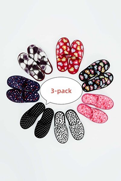 Moda Devrin Pack of 3 Closed Front PVC Sole Slippers House Slippers Dowry Bundle Set
