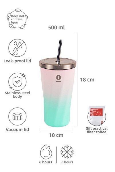 Espressolab Stainless Steel Color Transition Mug with Straw Thermos 500 ml No:79
