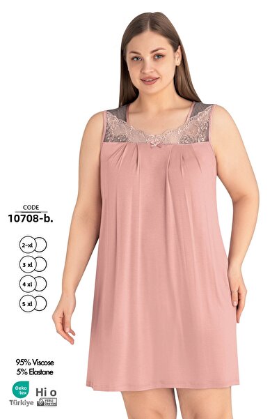 Cotpark Women's Viscose Combed Fabric Plus Size Lace Detailed Nightgown 10708-B