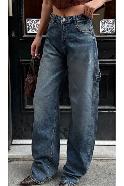 LAMİRAMOOD With Tint Spray Double Belt Side Epaulet Wide Leg Baggy Women's Summer Pants Super High Waist Summer