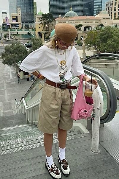 The Champ Clothing Women's Preppy Teddy Bear Printed White Oversize College Style T-Shirt