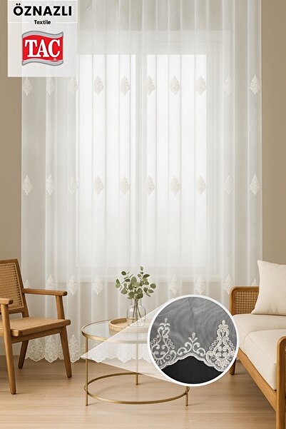 Taç Luxury Classic Tulle Curtain – 3 Rows of Embroidery, Skirt Embroidery, Frequent Pleats Elegant Design