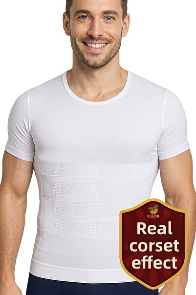 elilom Men's Corset Tank Top Chest Gynecomastia and Belly Shaper Abdominal Tightening Fit Appearance Short Sleeve