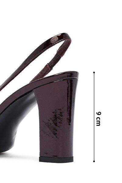 Derimod Women's Burgundy Open Back Thick Heeled Patent Leather Shoes 25Afd121316