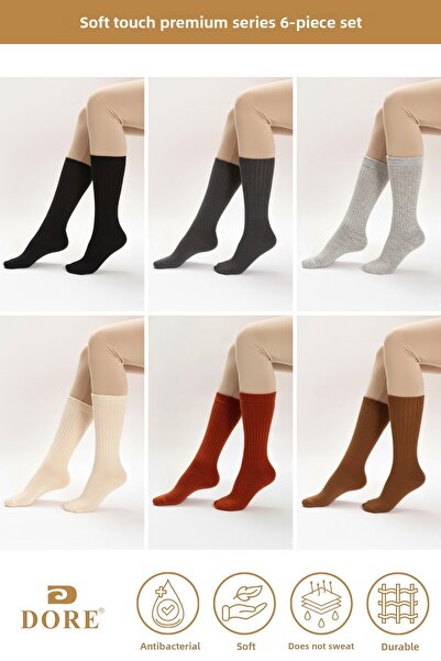 Dore Original Women's 6 Pairs Soft Touch Premium Series Soft Textured Wool Ribbed Winter Sleeping Socks