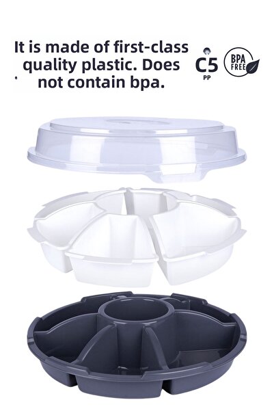 grimorlife 7 Compartment Covered Breakfast Presentation Storage Container Set |   Breakfast Set - Gray Color