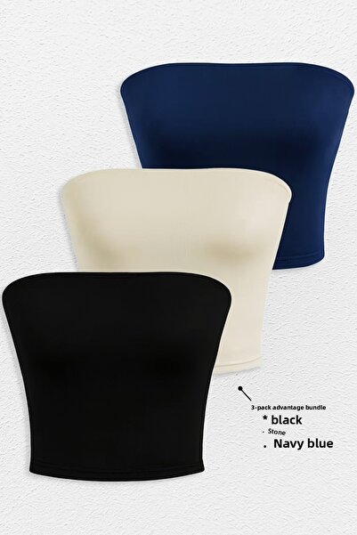 Olyssia Γυναικείο Crop Bustier χωρίς λουράκια 3 τεμαχίων – Ύφασμα Bandeau Single Jersey - Ευέλικτο Άνετο Κομψό Βασικό Μπλουζάκι