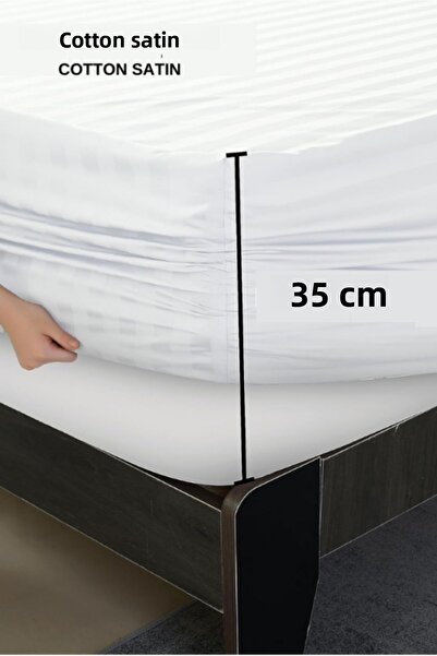 VESSİNOHOME Calmia Series Single Striped Satin Fitted Sheet - Soft, Shiny, Non-Slip Premium Fabric