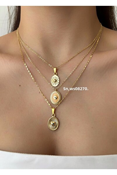 aksesuaris مجموعة مكونة من 3 قلادات نسائية ذهبية اللون من المينا على شكل قلب ...