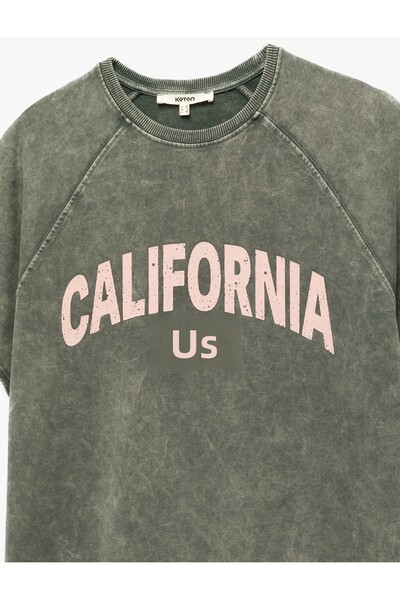 Koton Cotton Faded Effect Short Sleeve Crew Neck Printed Oversize T-Shirt