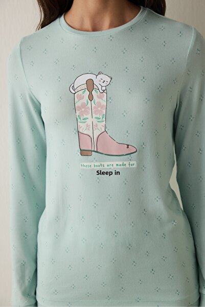 Penti Mint Sleep-In szlogenes, termikus hatású, hosszú ujjú pizsama felső