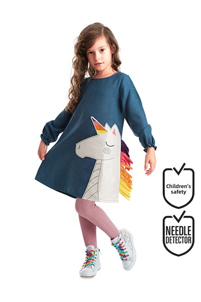 Denokids Sötétkék unikornis mintás téli lány ruha