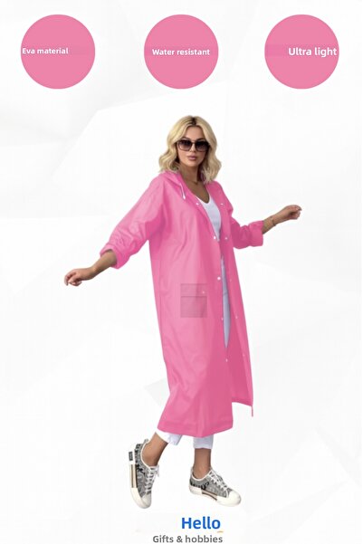 Bonjour Gift & Hobby Unisex Eva Raincoat with Pockets, Snap Fasteners, Hooded Windproof and Rainproof