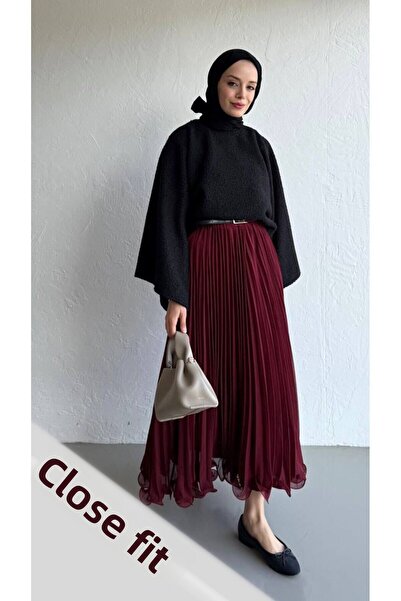 Molly Nelly Women's Long Hijab Chiffon Pleated Flared Zipper Skirt