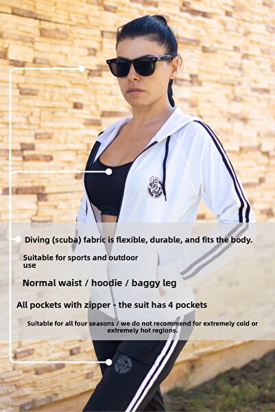 Azıcık Akıllı Γυναικεία αθλητική φόρμα με κουκούλα με λευκό φερμουάρ και κάτω μέρος Scuba 21kestax11