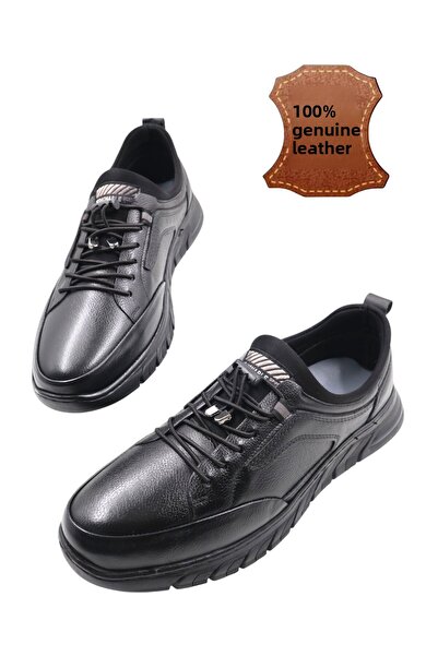 nazenintasarımlar Men's Inner Outer Khaki Leather Ultra Comfortable Stitched Black Daily Shoes