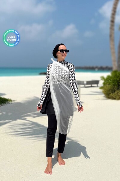 Ka Hijab Island Surf 4 Piece Hijab Swimsuit - Black