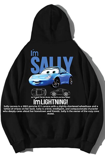 DEEPSENCE Unisex Oversize Μαύρο Φούτερ με κουκούλα - SALLY BACK PRINTED