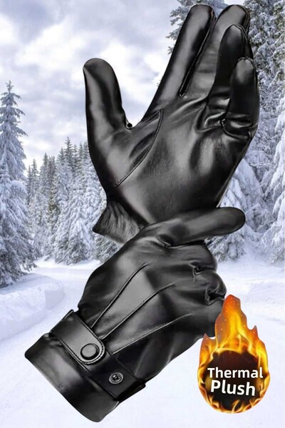 Trenderrs Мъжки веган кожени водоустойчиви и ветроустойчиви термо ръкавици Мъжки ръкавици