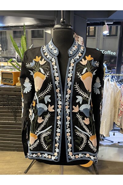 QUSİ Women's Embroidered Floral Pattern Cotton Long Sleeve Jacket